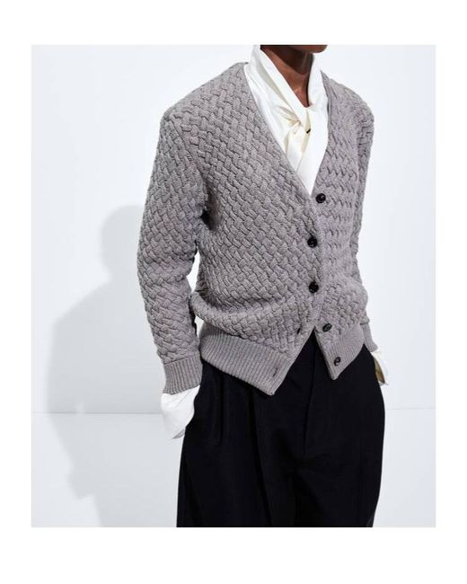 Bottega Veneta Gray Intrecciato Wool Cardigan