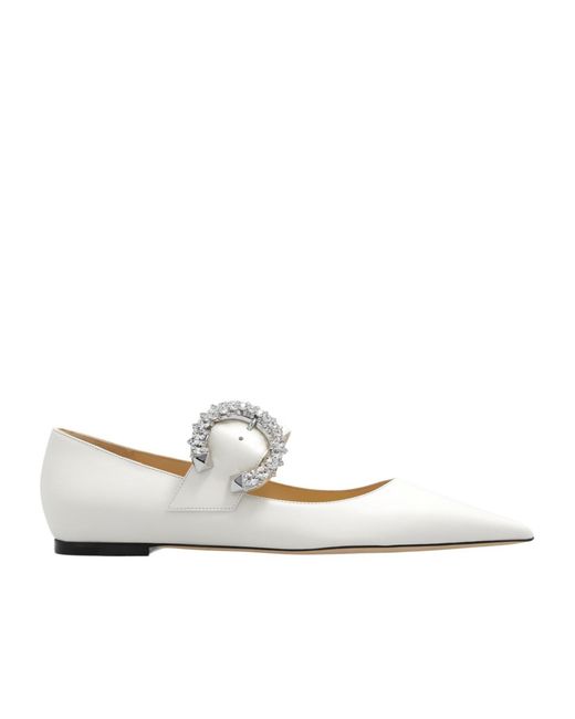 Jimmy Choo White Melva Pointed Toe Ballerina Shoes