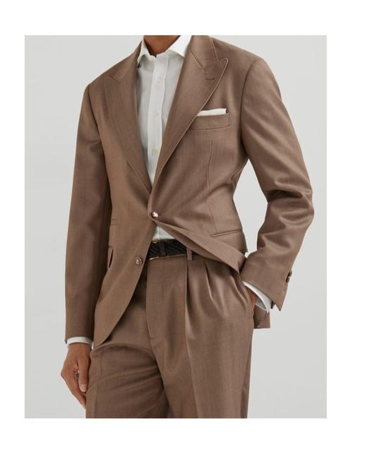 Brunello Cucinelli Brown Peak-Lapel Wool Blazer for men