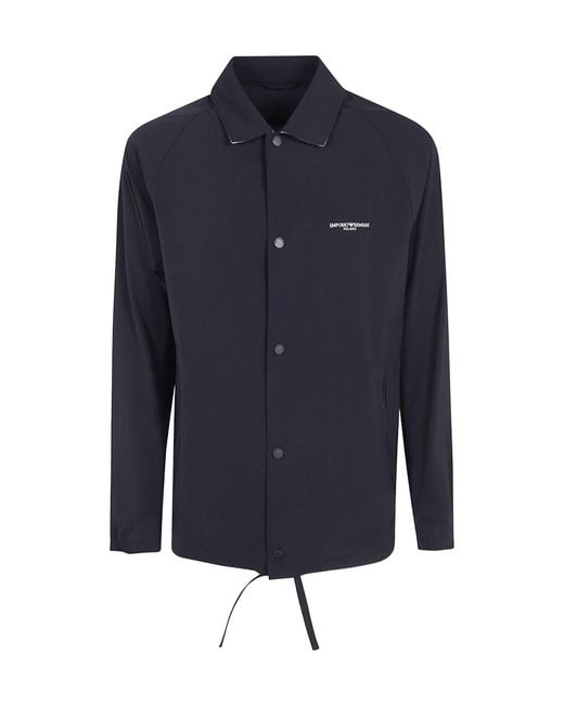 Emporio Armani Blue Logo-Print Lightweight Jacket for men