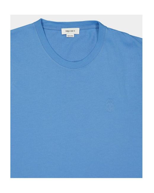 McQueen Blue Embossed Cotton T-Shirt for men