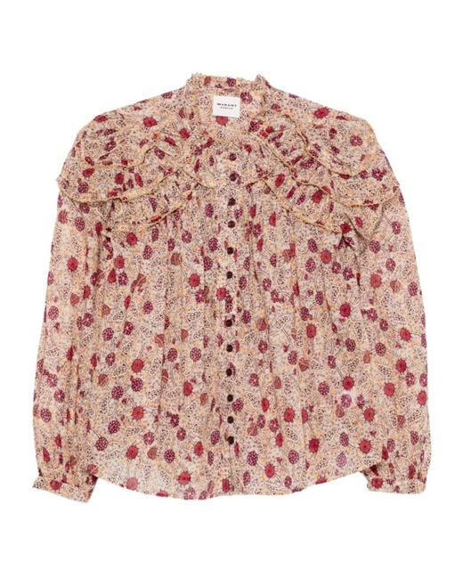 Isabel Marant Pink Ruffled Printed Cotton Blouse