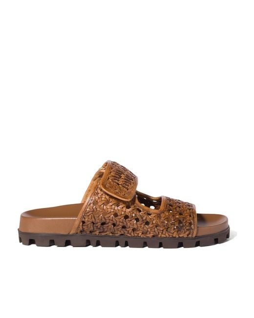 Miu Miu Brown Woven Leather Sandals