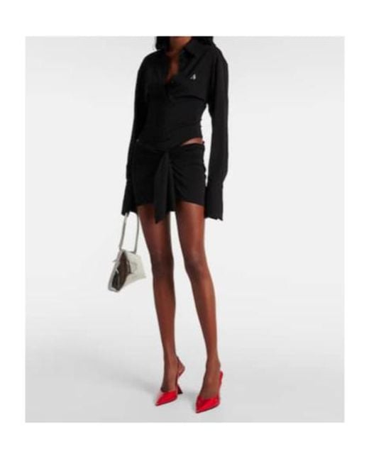The Attico Black Cutout Draped Jersey Shirt Dress