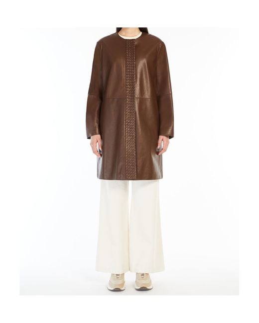 Weekend by Maxmara Brown Long-Sleeved Leather Jacket