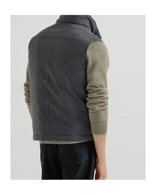 Brunello Cucinelli Black Shearling-Collar Wool Vest for men