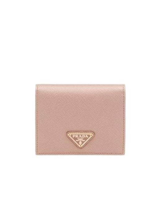 Prada Pink Logo Plaque Small Wallet