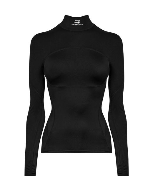 Balenciaga Black Slim Fit High Neck Long Sleeve T-Shirt
