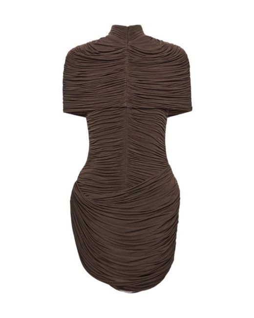 Magda Butrym Brown High-Neck Draped Mini Dress With Cape Detail