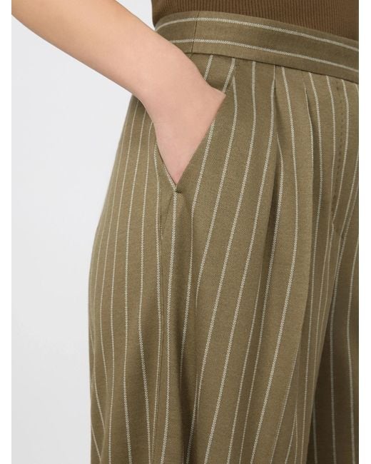 Max Mara Green Pinstripe-Pattern Pleated Trousers