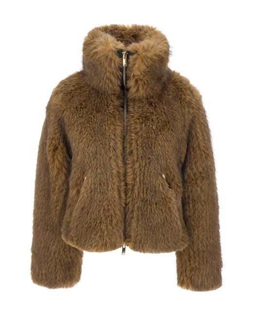 Moose Knuckles Brown Zip Faux-Fur Jacket