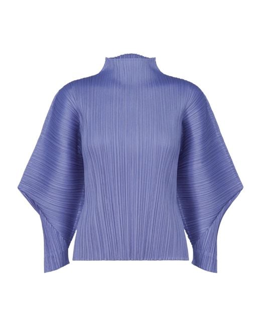 Pleats Please Issey Miyake Blue Pleats Please Issey Miyake Skyline Mock Neckline Top
