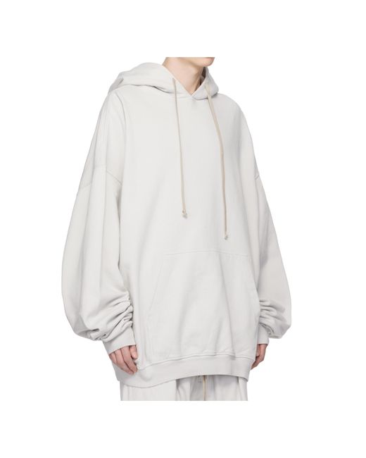 Rick Owens White Long-Sleeved Hoodie for men