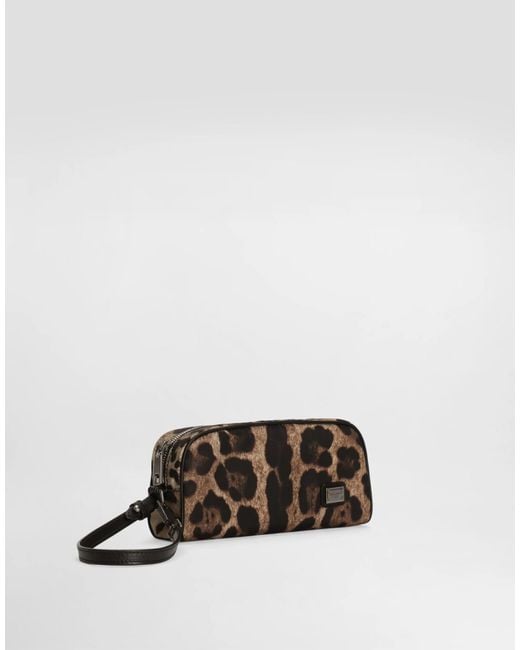 Dolce & Gabbana Brown Leopard-Print Wash Bag for men
