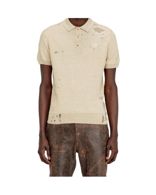 DIESEL White Distressed Knit Polo Shirt for men