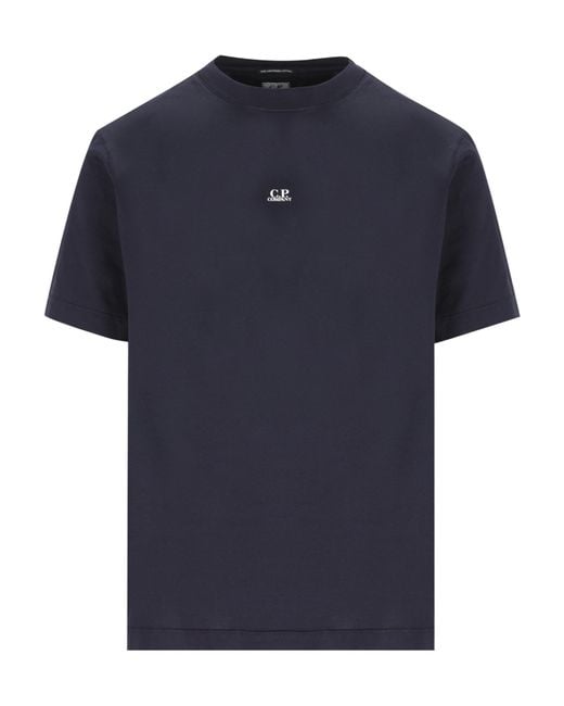 C P Company Blue Logo Printed Crewneck T-Shirt for men
