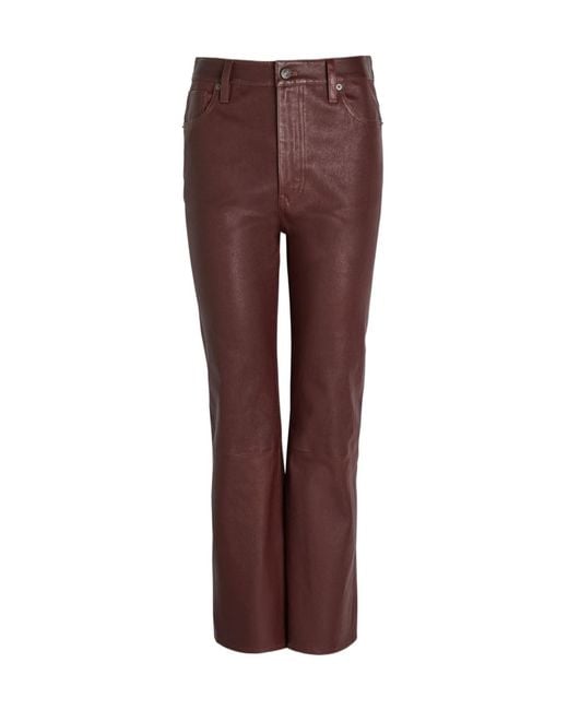 FRAME Brown The Reboot Crop Bootcut Leather Trousers