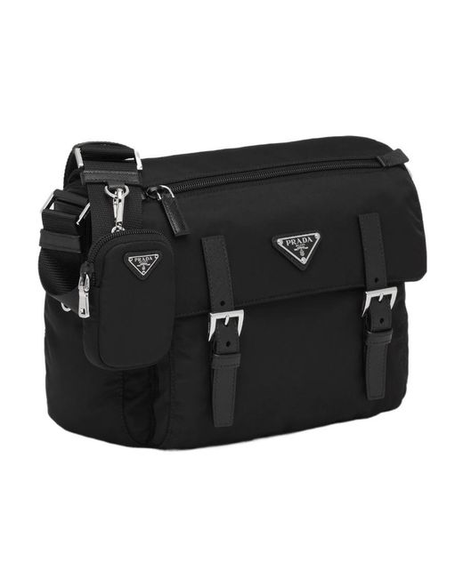 Prada Black Logo Patch Zip-Up Shoulder Bag