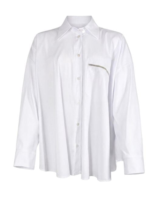 D.exterior White Crystal-Embellished Oversized Shirt