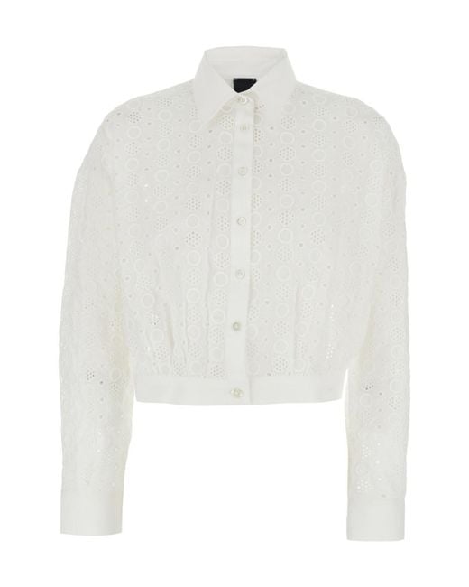 Pinko White Broderie Anglaise Cropped Shirt