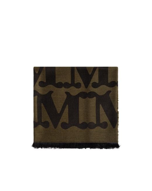 Max Mara Black Edro Logo-Jacquard Frayed Scarf