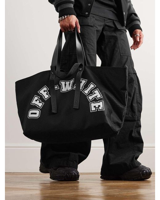 Off-White c/o Virgil Abloh Black Logo Printed Mesh Top Handle Bag for men