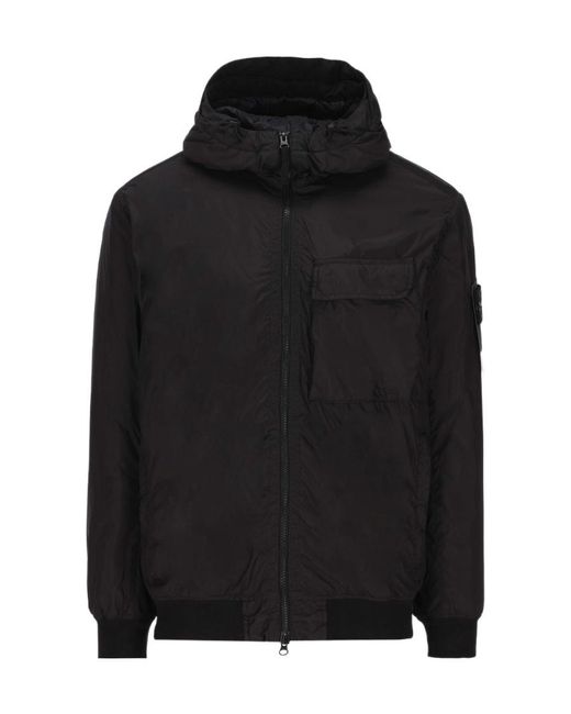 Stone Island Black Compass-Patch Windbreaker Jacket for men