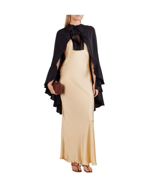 Johanna Ortiz Black Fringed Silk-Crepe Cape