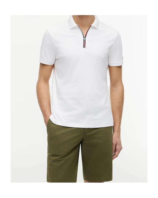 Tommy Hilfiger White Regular Fit Fluid Cotton Polo Shirt for men