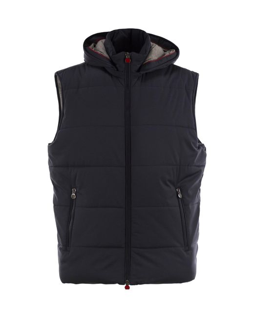 Kiton Blue Zip-Up Hooded Vest for men