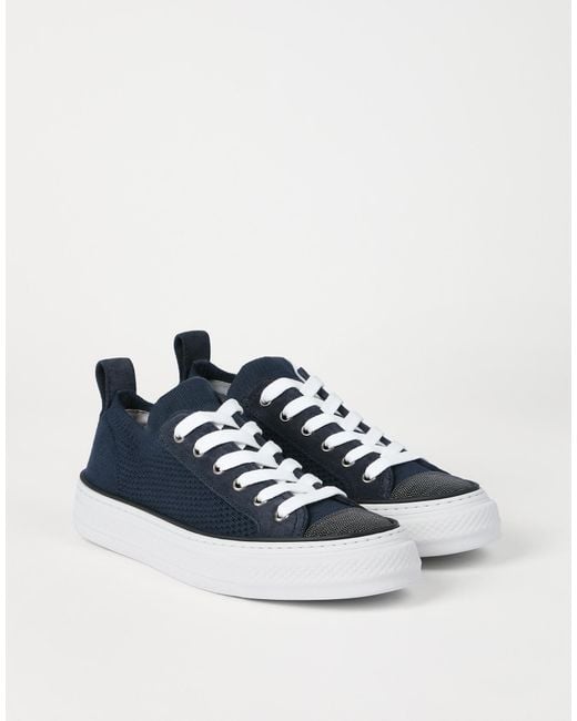 Brunello Cucinelli Blue Mesh Panel Low-Top Sneakers