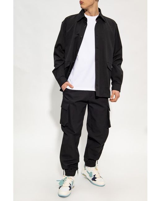 Gcds Black Logo Patch Button Detailed Cargo Trousers for men