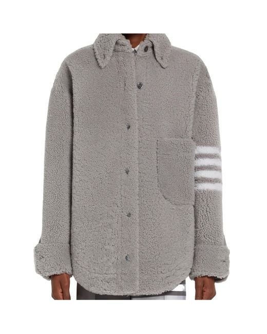 Thom Browne Gray 4-Bar Buttoned Oversized Shirt Jacket