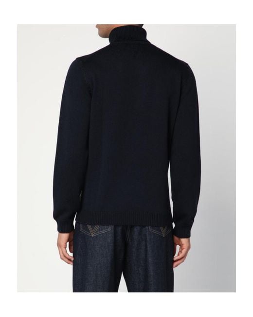 Roberto Collina Blue Ribbed Turtleneck Knitted Sweater for men