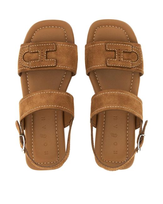 Hogan Brown H685 Logo Strap Flat Sandals
