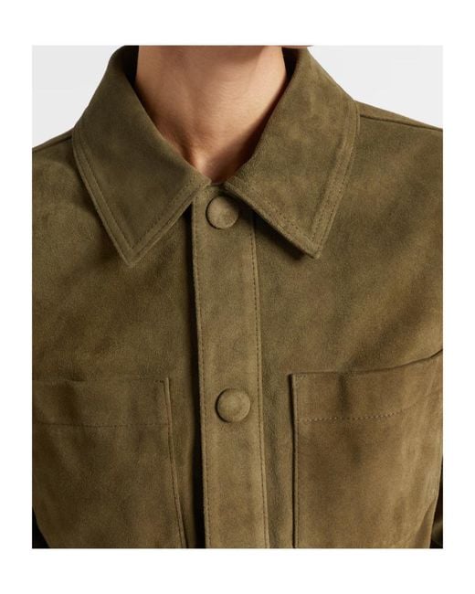 FRAME Green Button-Front Leather Jacket