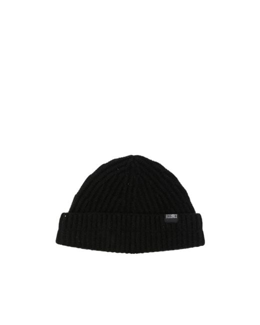 MM6 by Maison Margiela Black Logo Patch Ribbed Beanie for men
