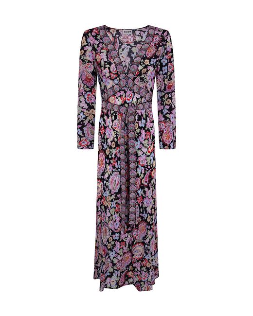 Rixo Purple Long Sleeved V-Neck Dress