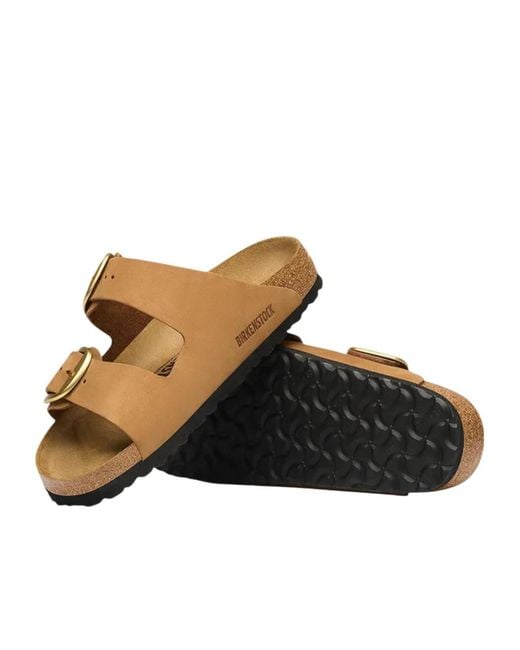 Birkenstock Brown Double-Strap Flat Slides
