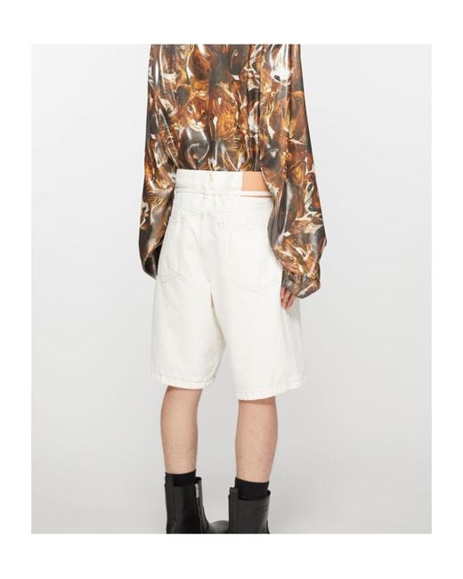 Acne White Wide-Leg Denim Shorts