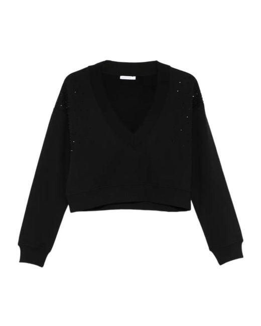 Patrizia Pepe Black V-Neck Embellished Sweatshirt