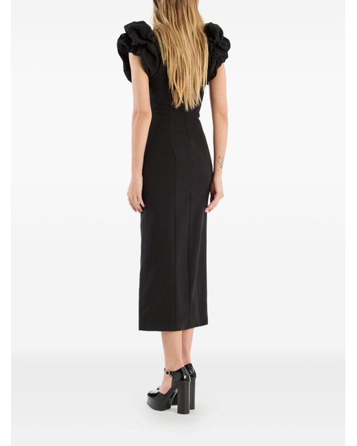 ROTATE BIRGER CHRISTENSEN Black Crepe Puff Sleeve Dress