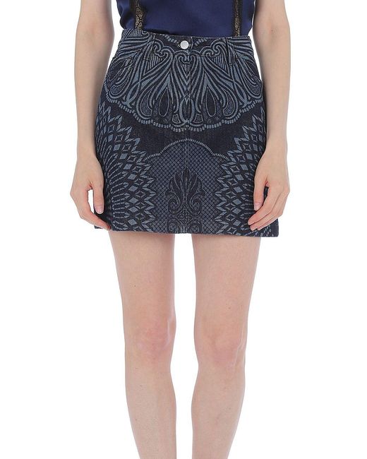 Alberta Ferretti Blue Patterned Denim Mini Skirt