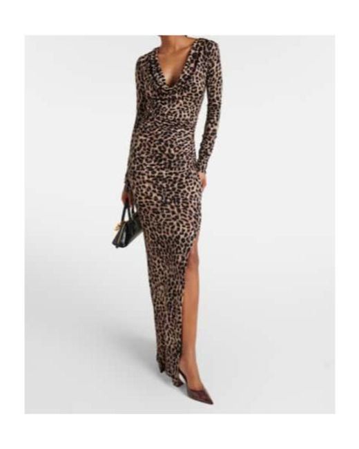 Blumarine Brown Leopard-Print Wool Jersey Maxi Dress
