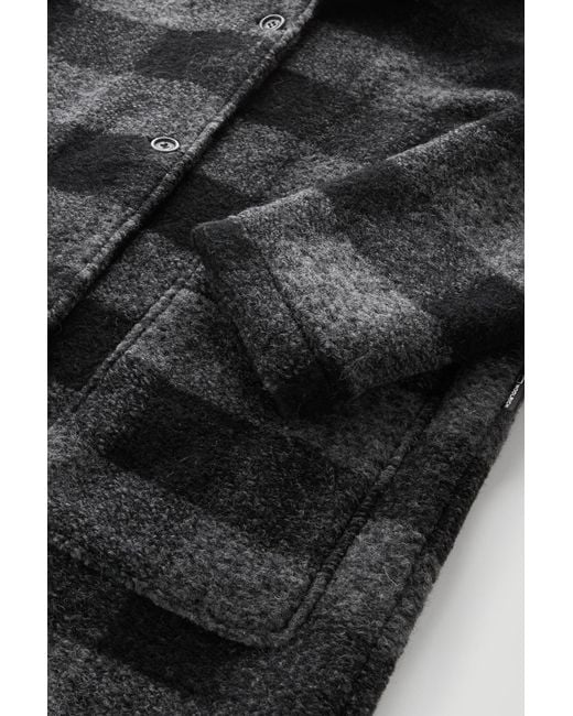 Woolrich Black Checked Hooded Wool-Blend Coat