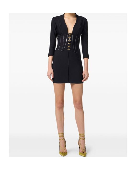 Elisabetta Franchi Black Corset Detail Dress