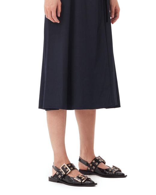 Ganni Black Embossed Patent Feminine Buckle Ballerinas