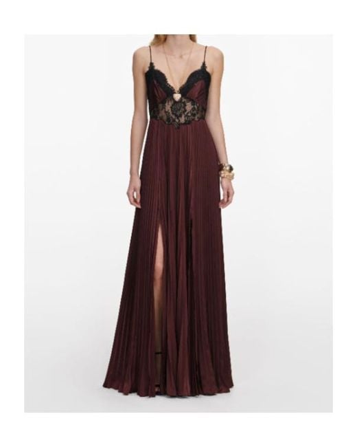 Self-Portrait Red Pleated Lace-Trim Maxi Dress