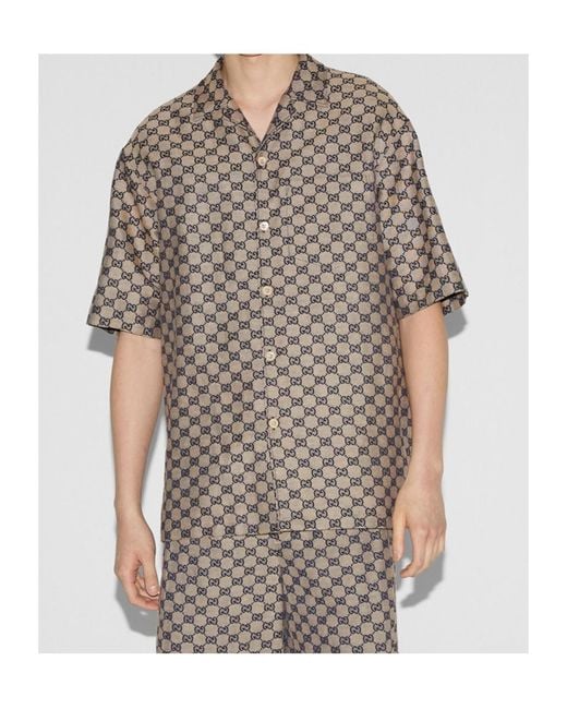 Gucci Gray Gg Linen Blend Canvas Shirt for men