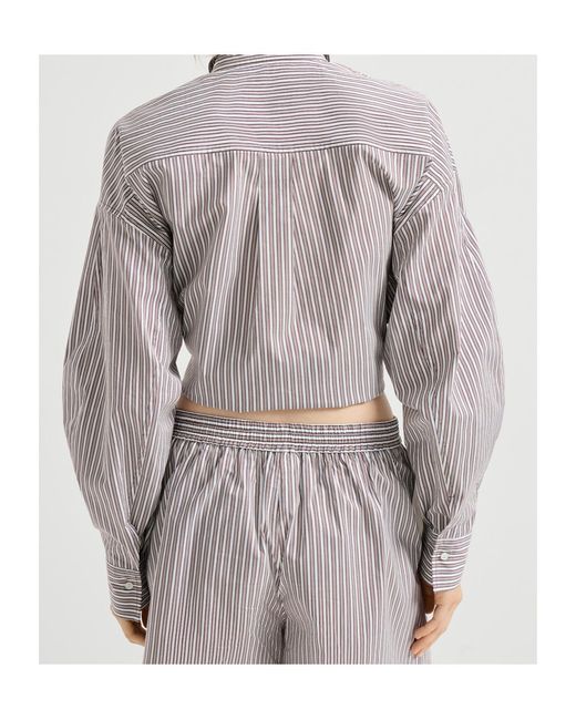 Brunello Cucinelli Gray Striped Monili-Detail Poplin Shirt